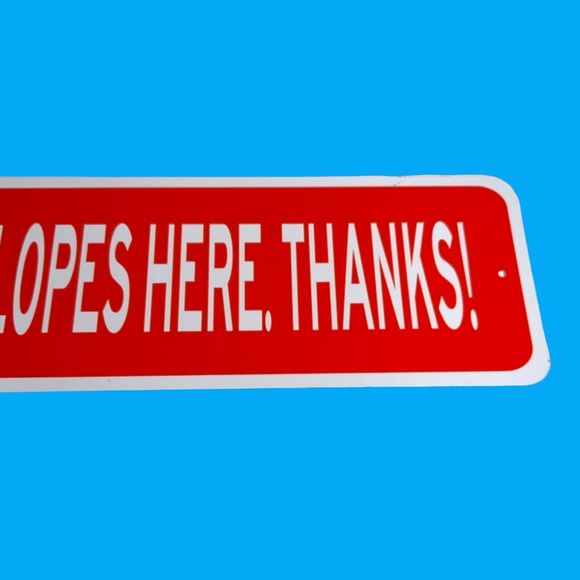 Please Place Envelopes Here Thanks Metal Sign 18" x 4" Red White - Picture 4 of 5